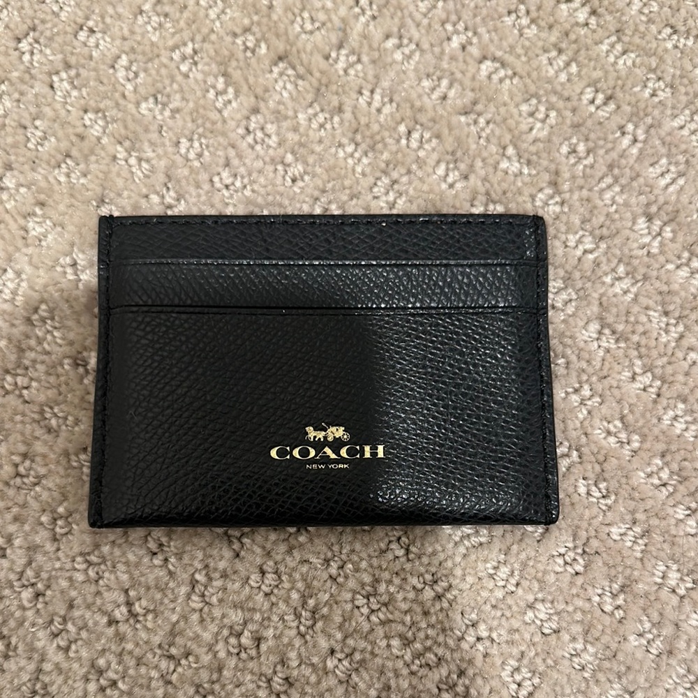Coach Black Leather Card Holder with Gold Logo